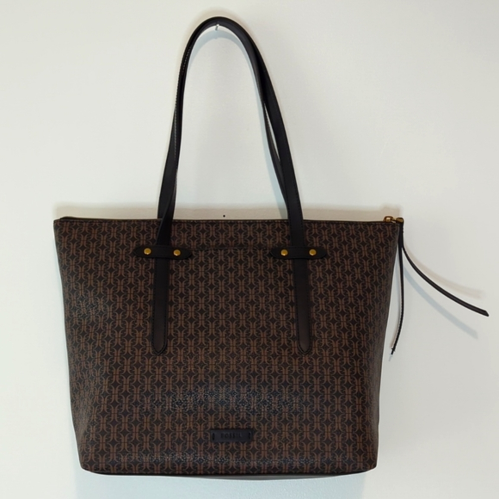Fossil Brown Patterned Tote Bag